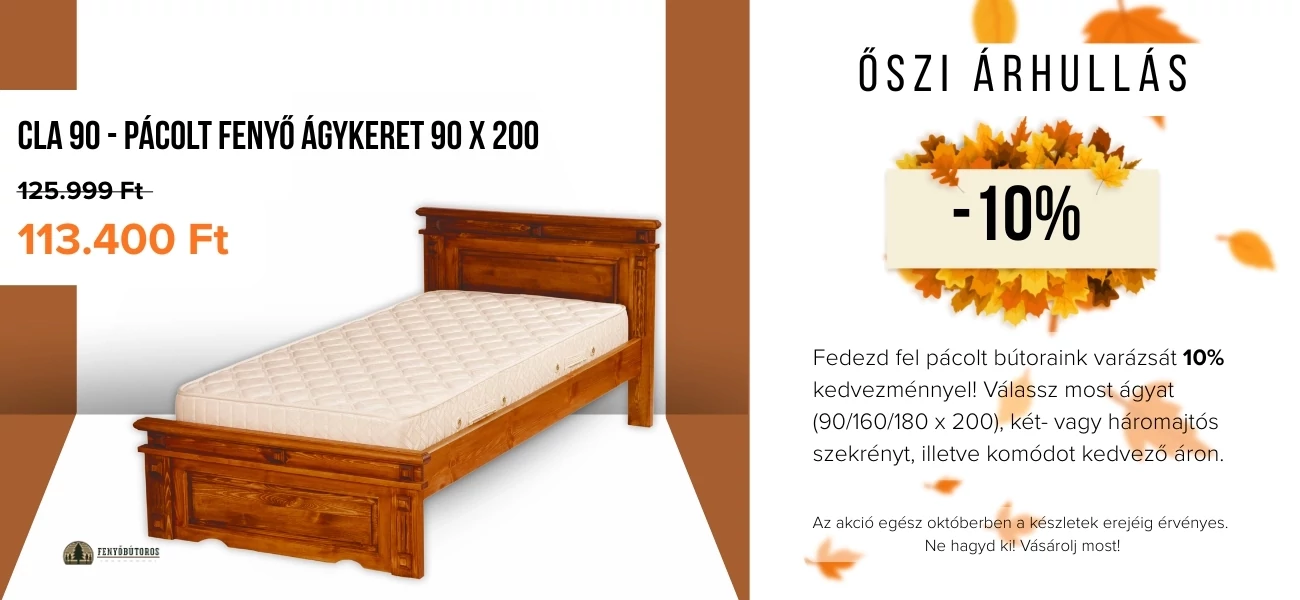 Pácolt lakkozott fenyő ágykeret