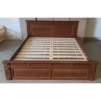 Outlet CLA160 termék, fenyő franciaágy, pácolt dió színű fenyő ágy, 160x200-as fekvőfelülettel, fix kivitel