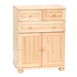 125 Borovi fenyő komód – 2 ajtós, 3 fiókos natúr bútor 80x110 cm, lakkozott tömör fenyő
