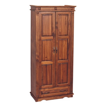 2 ajtós + 1 fiókos pácolt dió színű borovi fenyő szekrény, válaszfalas 100 cm széles, cla225 termék