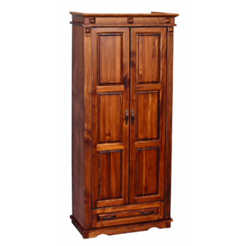 2 ajtós + 1 fiókos pácolt dió színű borovi fenyő szekrény, válaszfalas 100 cm széles, cla225 termék