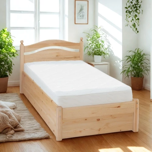 309G – Ágyneműtartós borovi fenyő ágy 90x200 cm ívelt gombos fejvéggel – Fenyőbútoros