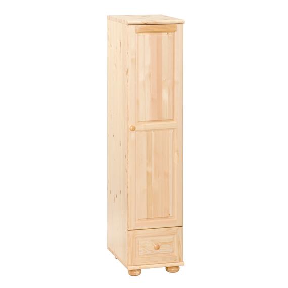 213 termék, 1 ajtós + 1 fiókos natúr borovi fenyő szekrény, akasztós 40 cm széles