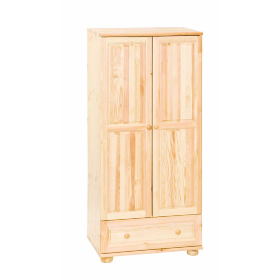2 ajtós + 1 fiókos natúr borovi fenyő szekrény, akasztós 80 cm széles, 224 termék