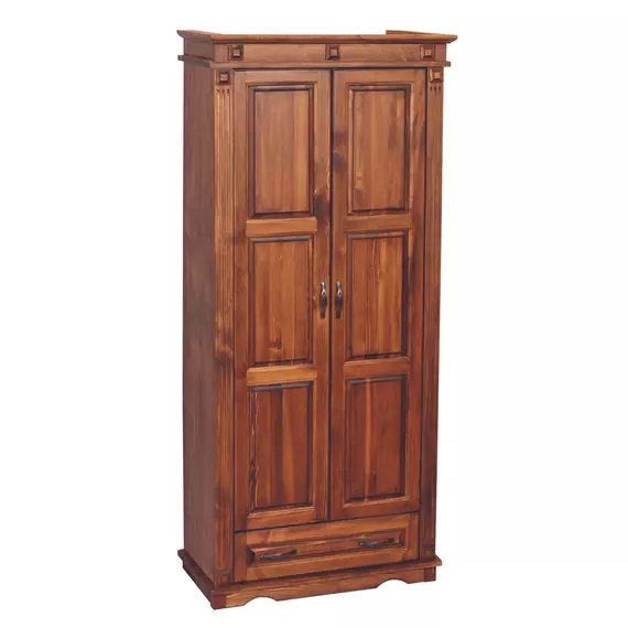 2 ajtós + 1 fiókos pácolt dió színű borovi fenyő szekrény, akasztós 100 cm széles, cla224 termék