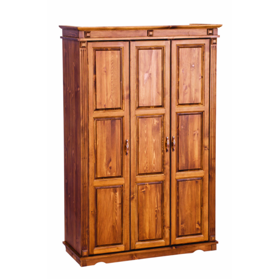 3 ajtós pácolt dió színű borovi fenyő szekrény, akasztós és polcos 140 cm széles, cla231 termék