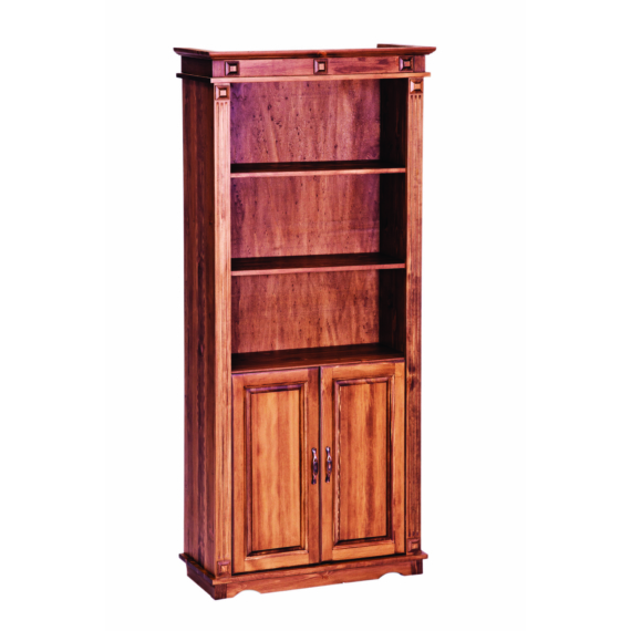 CLA262 termék, 2 ajtós, nyitott polcos, pácolt dió színű borovi fenyő, könyves szekrény, 100 cm széles
