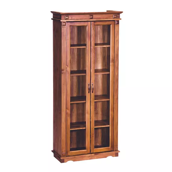 2 vitrinajtós polcos, pácolt dió színű borovi fenyő, könyves szekrény, 100 cm széles, cla263 termék