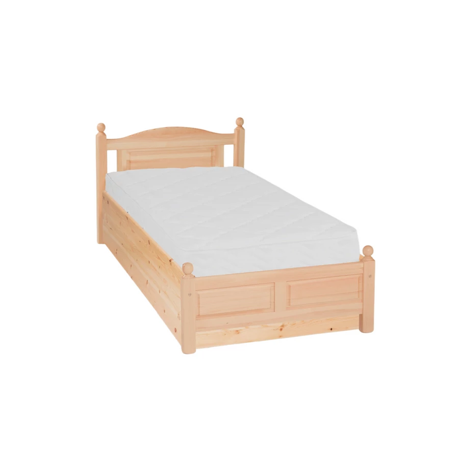 329G – Masszív Borovi fenyő egyszemélyes ágykeret 90x200 cm gázrugós ágyneműtartóval +ÁGYRÁCS – Íves, gombos, fílungos