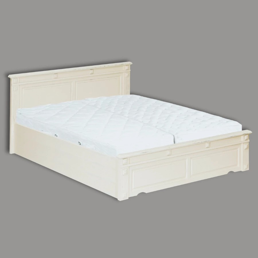 fenyő franciaágy, festett fehér batikolt felületű, borovi fenyő ágy, 140x200-as fekvőfelülettel, gázrugós ágyneműtartóval, ant140G termék