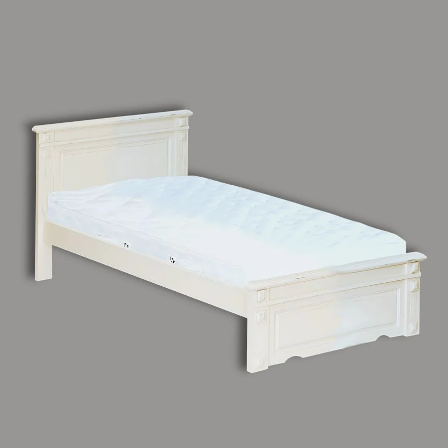 festett fehér batikolt felületű, borovi fenyő ágy, 90x200-as fekvőfelülettel, fix kivitel, ant90 termék