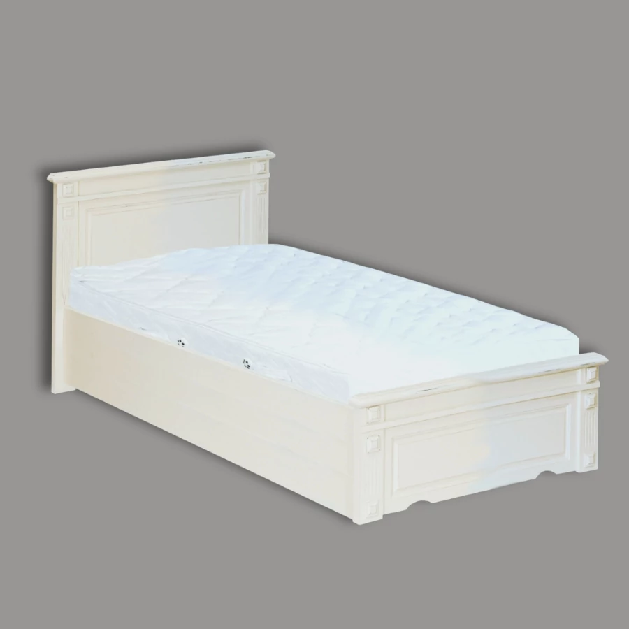festett fehér batikolt felületű, borovi fenyő ágy, 90x200-as fekvőfelülettel, gázrugós ágyneműtartóval, ant90G termék